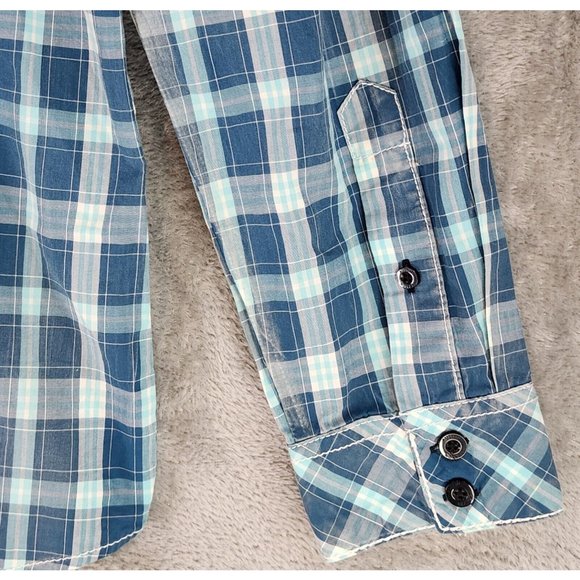 Austin Season Shirt Mens Large Plaid Distressed Embroidered Western Cowboy Top - Picture 9 of 12